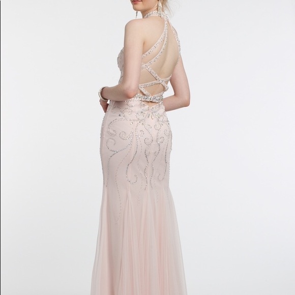 Pink Beaded Halter Neck Prom Dress - Picture 2 of 4